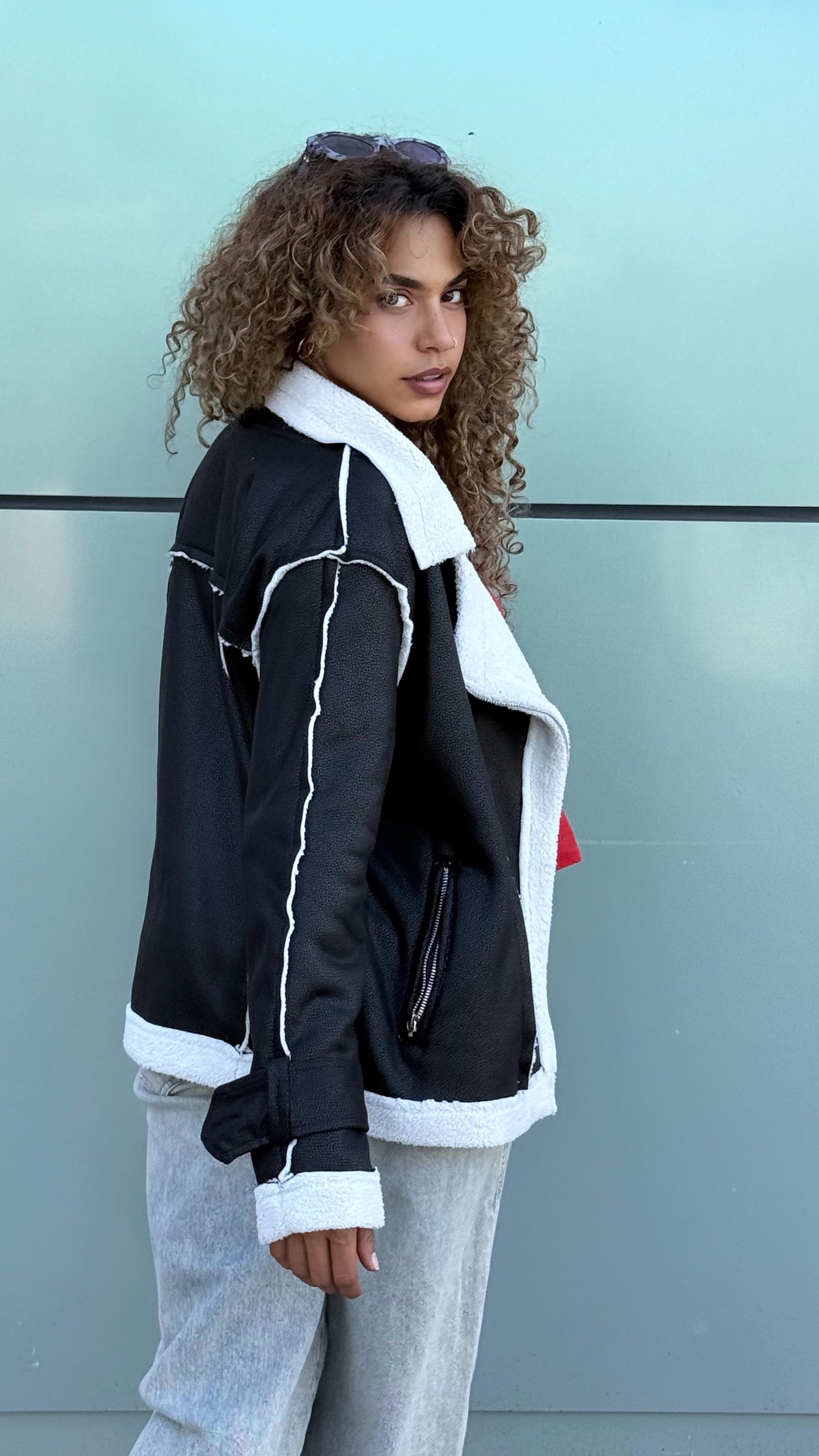 Too Blessed Leather Fur jacket- Balck