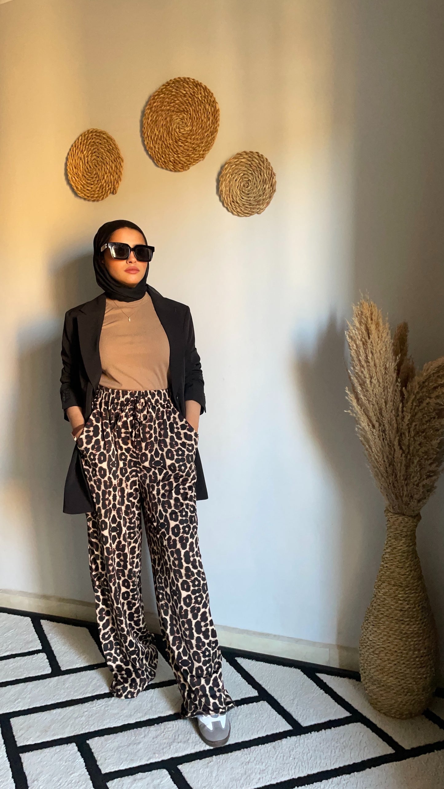 leopard print wid leg pants