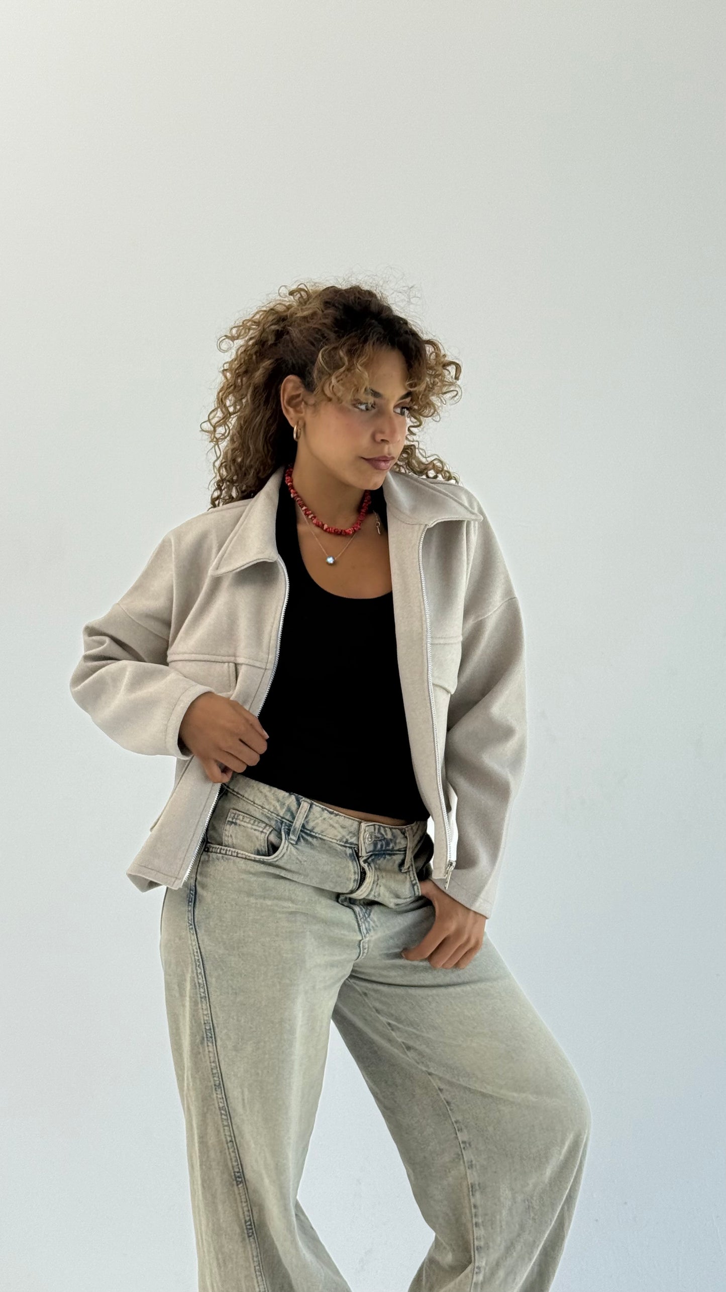 Aveline Cropped Jacket - Beige