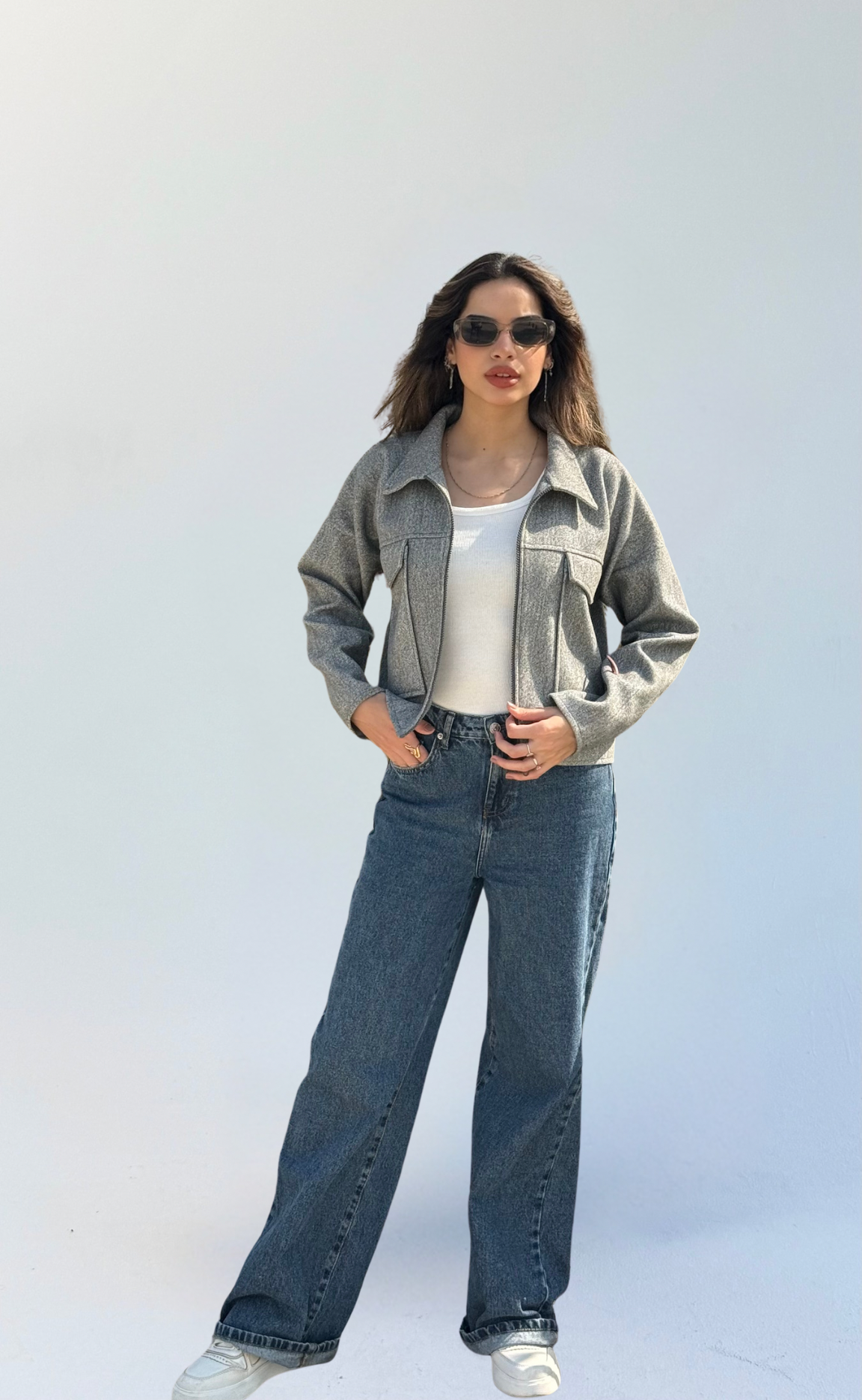 Aveline Cropped Jacket- Gray