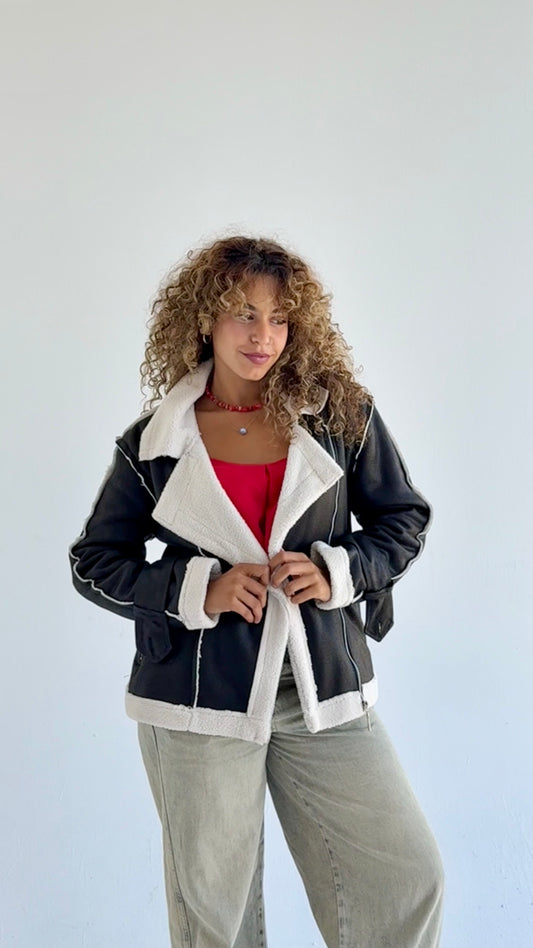 Too Blessed Leather Fur jacket- Balck
