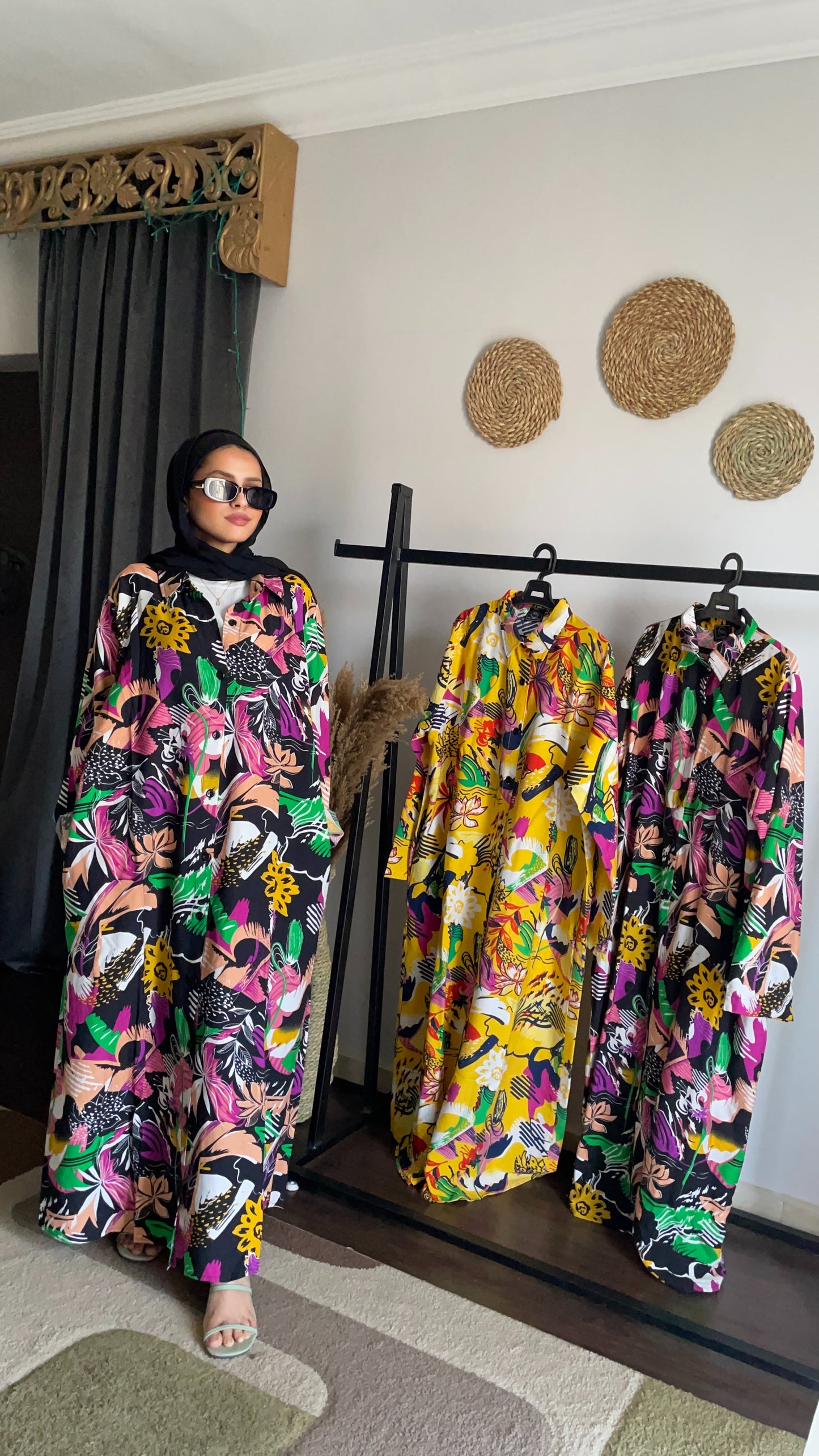 linen floral shirt dress