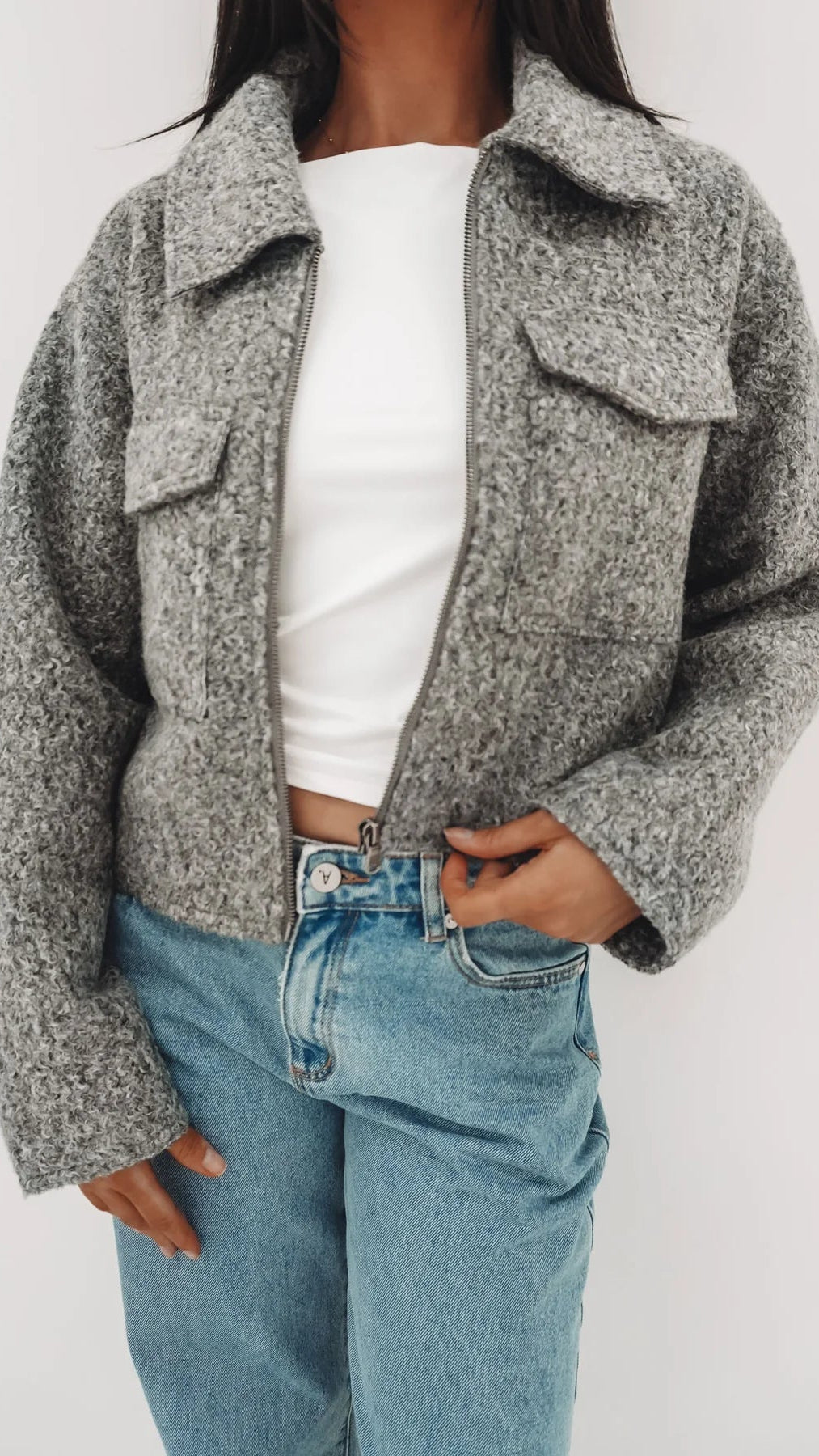 Aveline Cropped Jacket- Gray