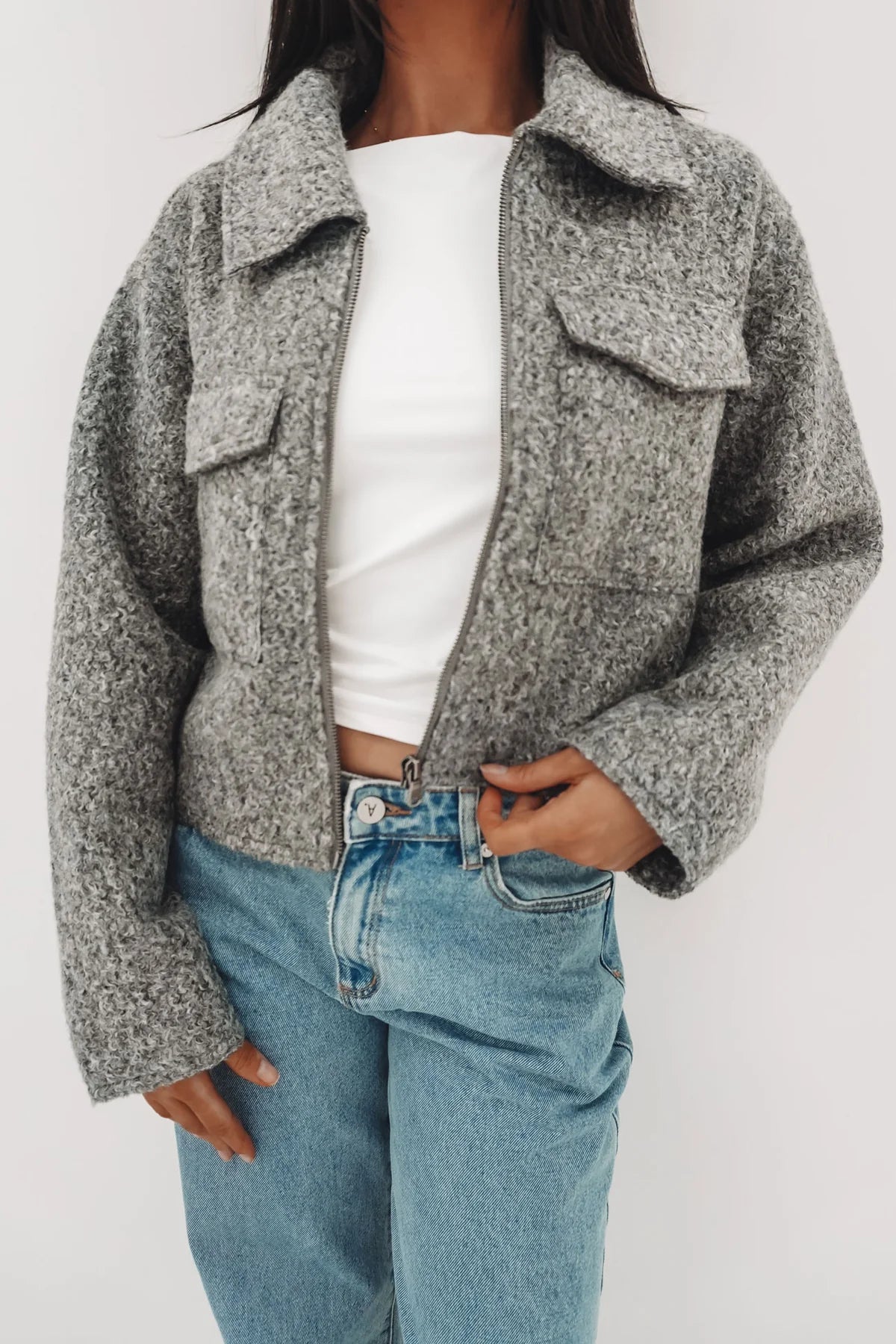 Aveline Cropped Jacket- Gray
