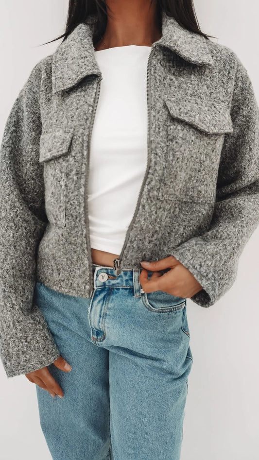 Aveline Cropped Jacket- Gray