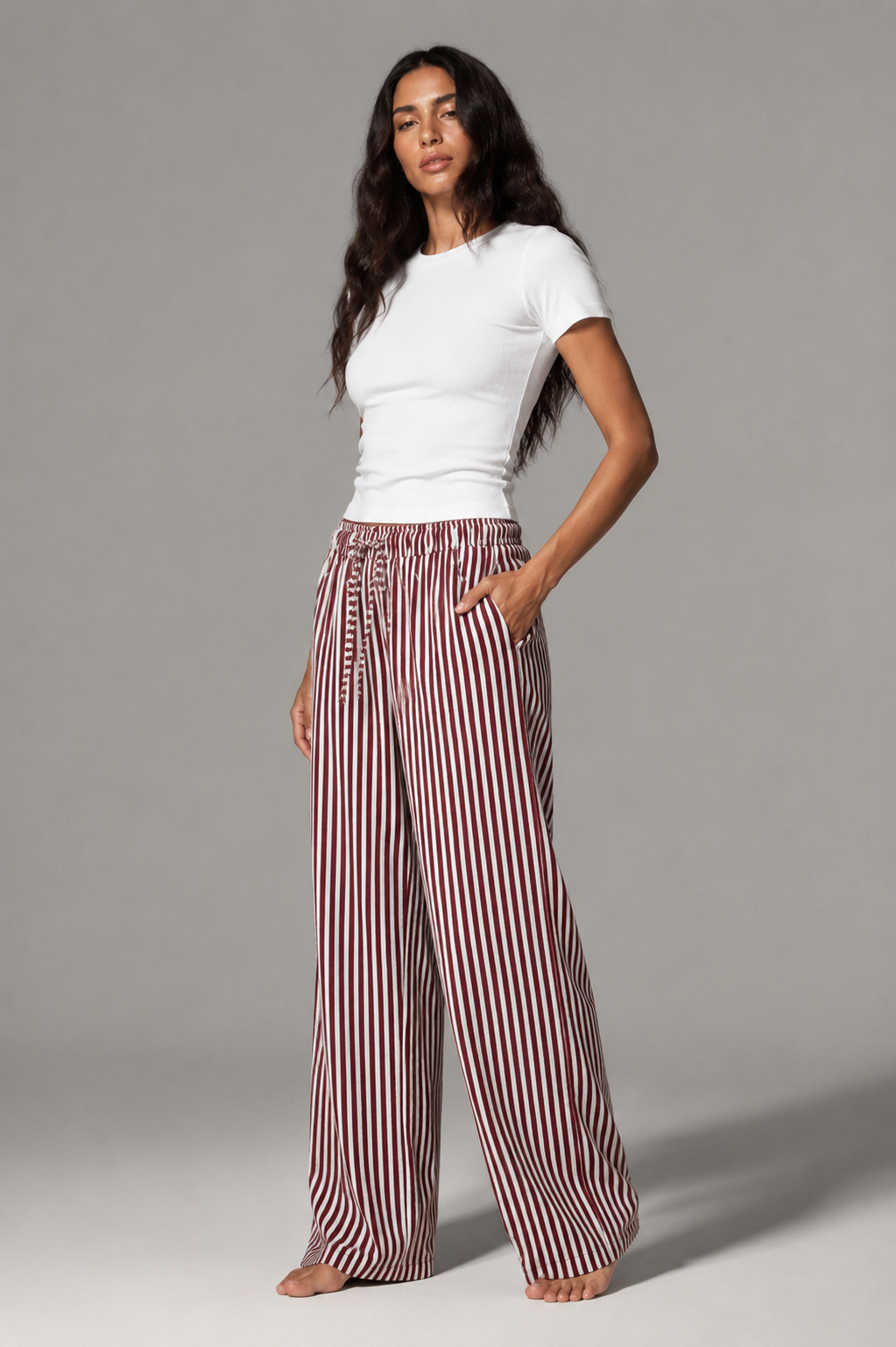 Dolce Stripe Pants - Burgundy