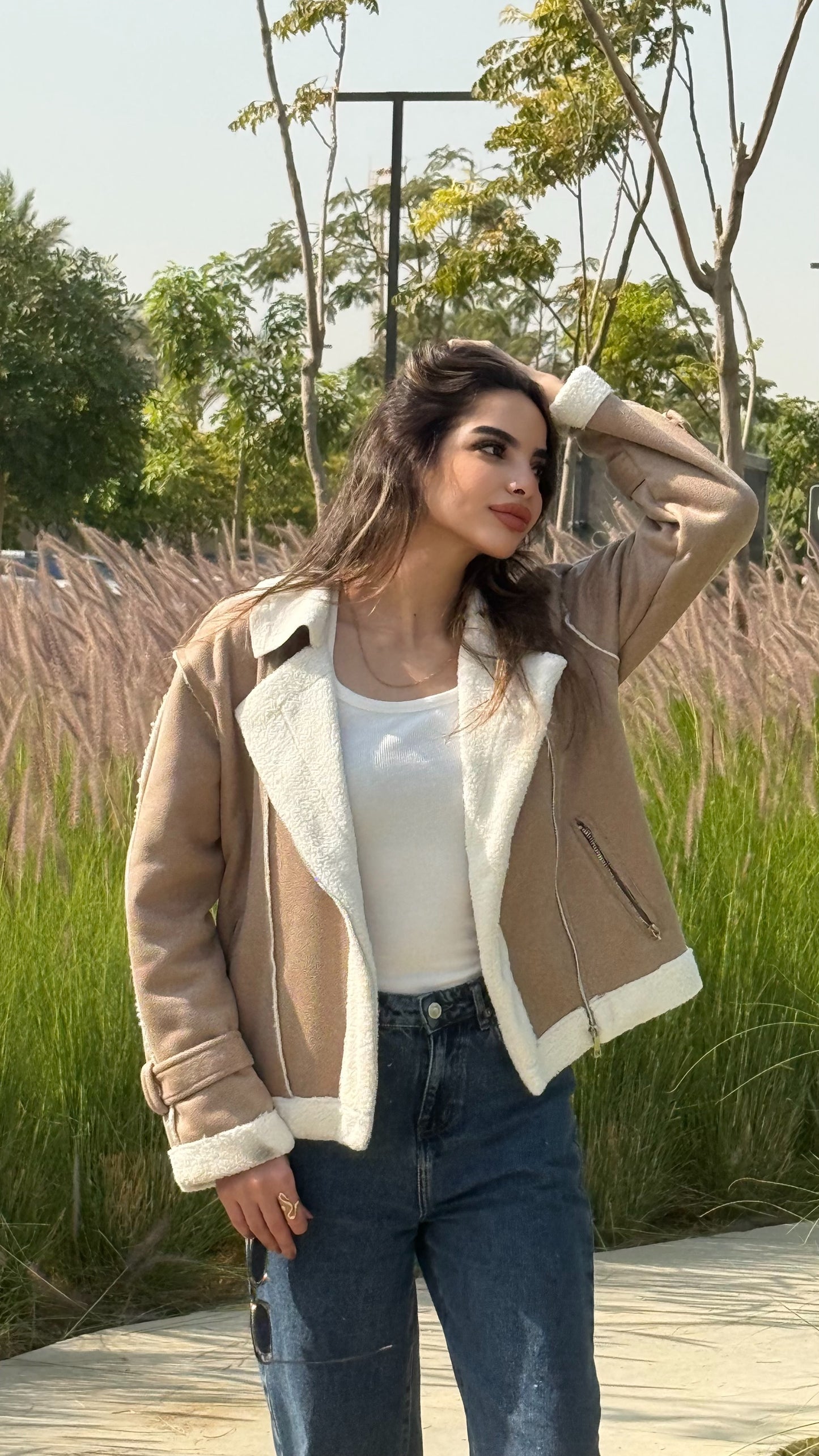 Too Blessed Fur Leather jacket- Sand