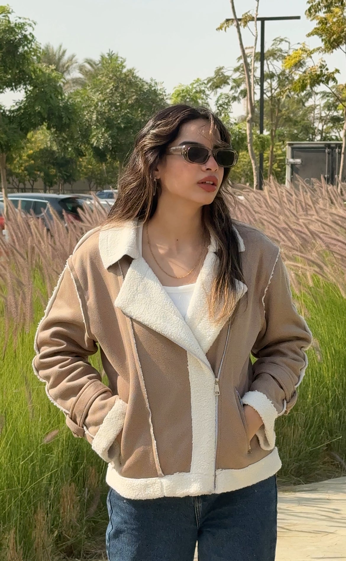 Too Blessed Fur Leather jacket- Sand