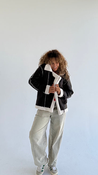Too Blessed Leather Fur jacket- Balck