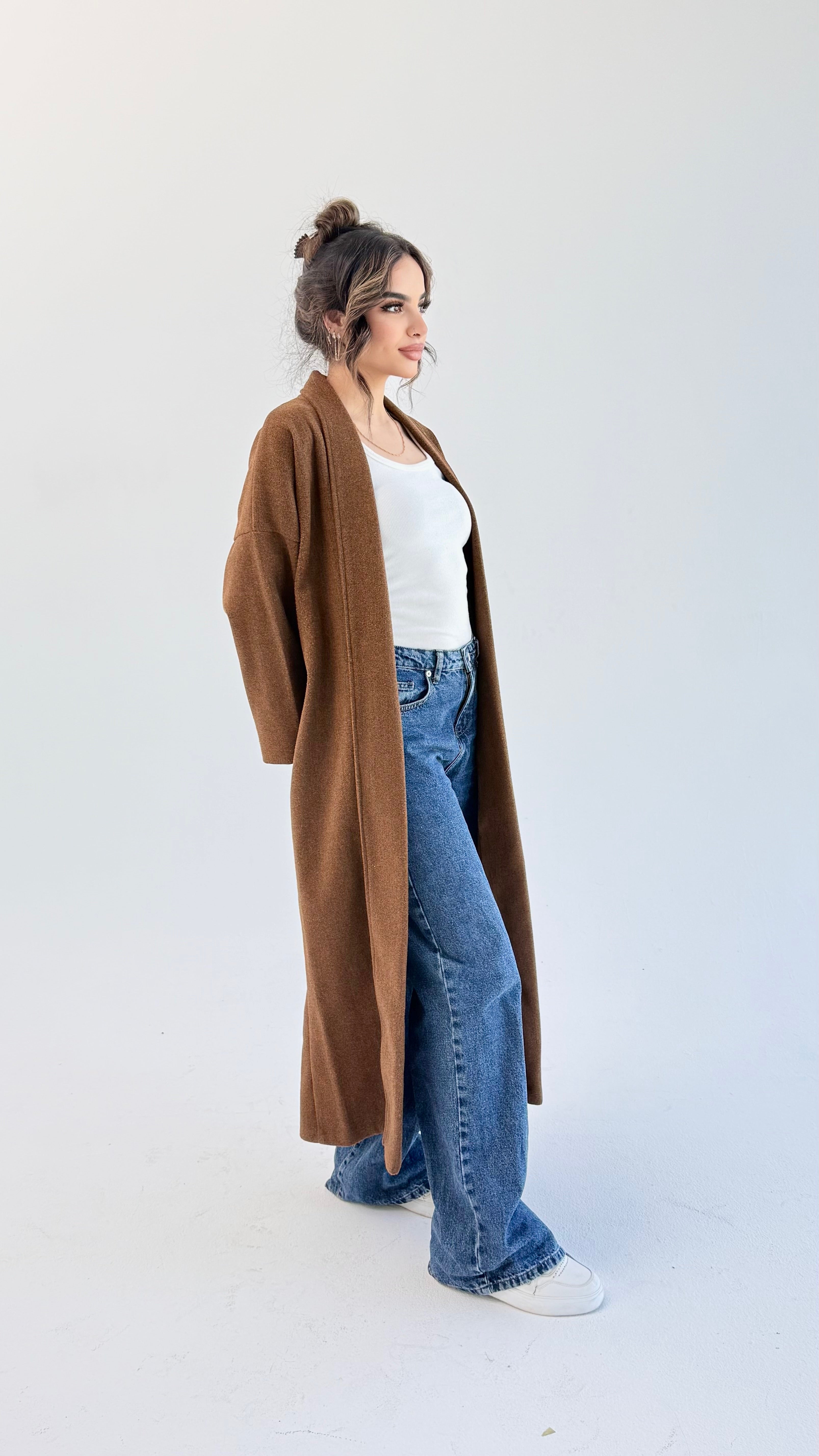 Long Line Cardigan - Brown