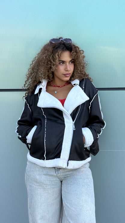 Too Blessed Leather Fur jacket- Balck