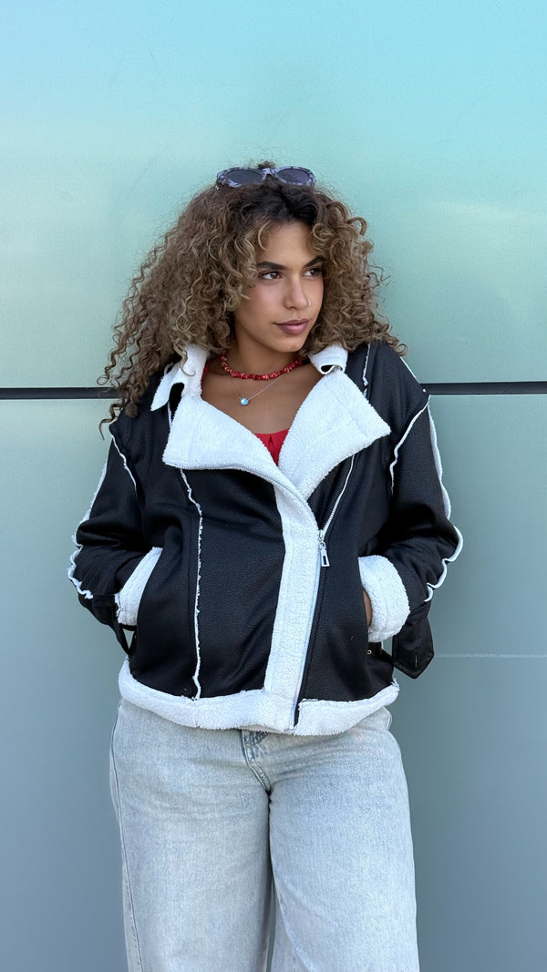 Too Blessed Leather Fur jacket- Balck