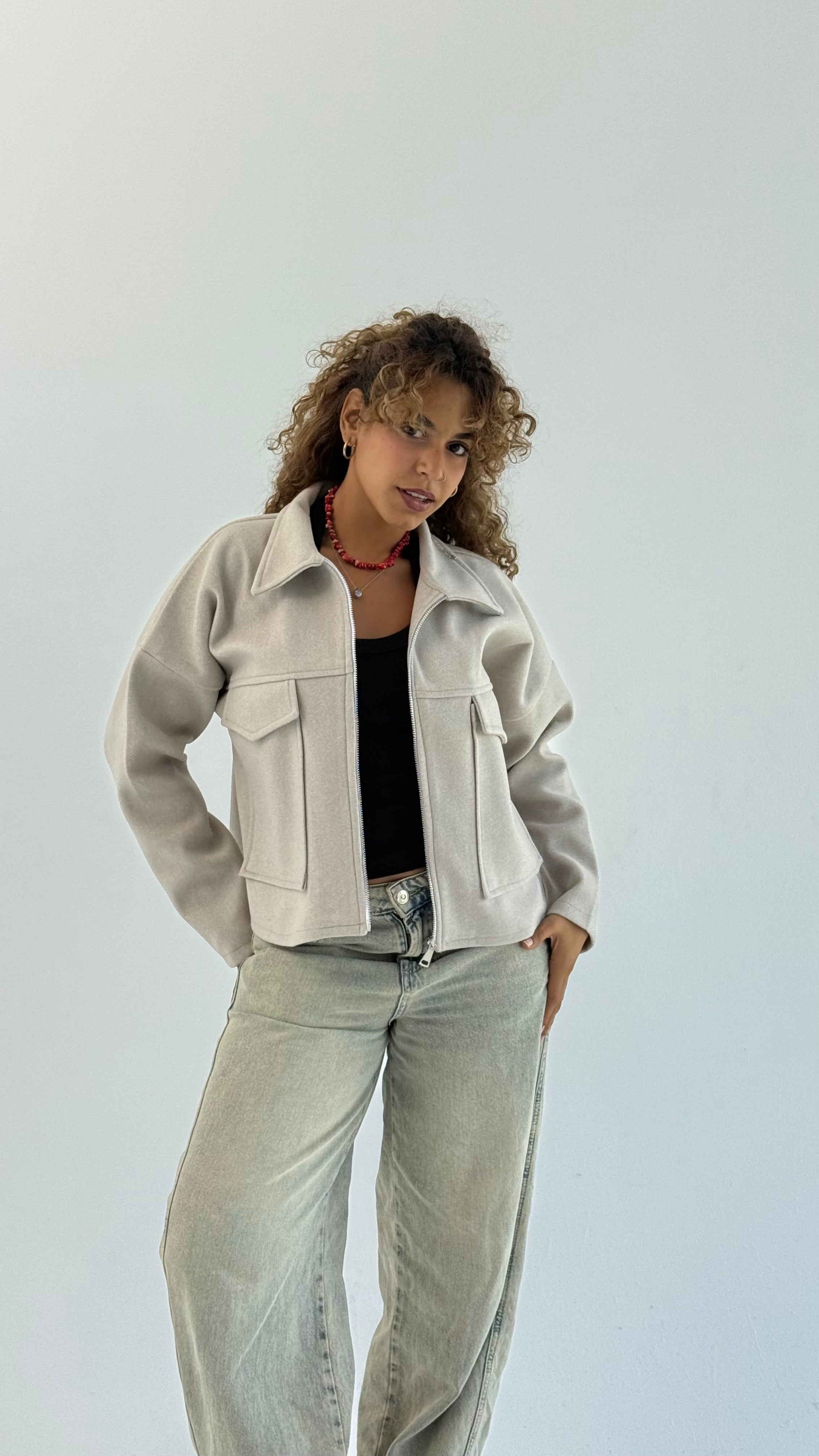 Aveline Cropped Jacket - Beige – Ma Designs