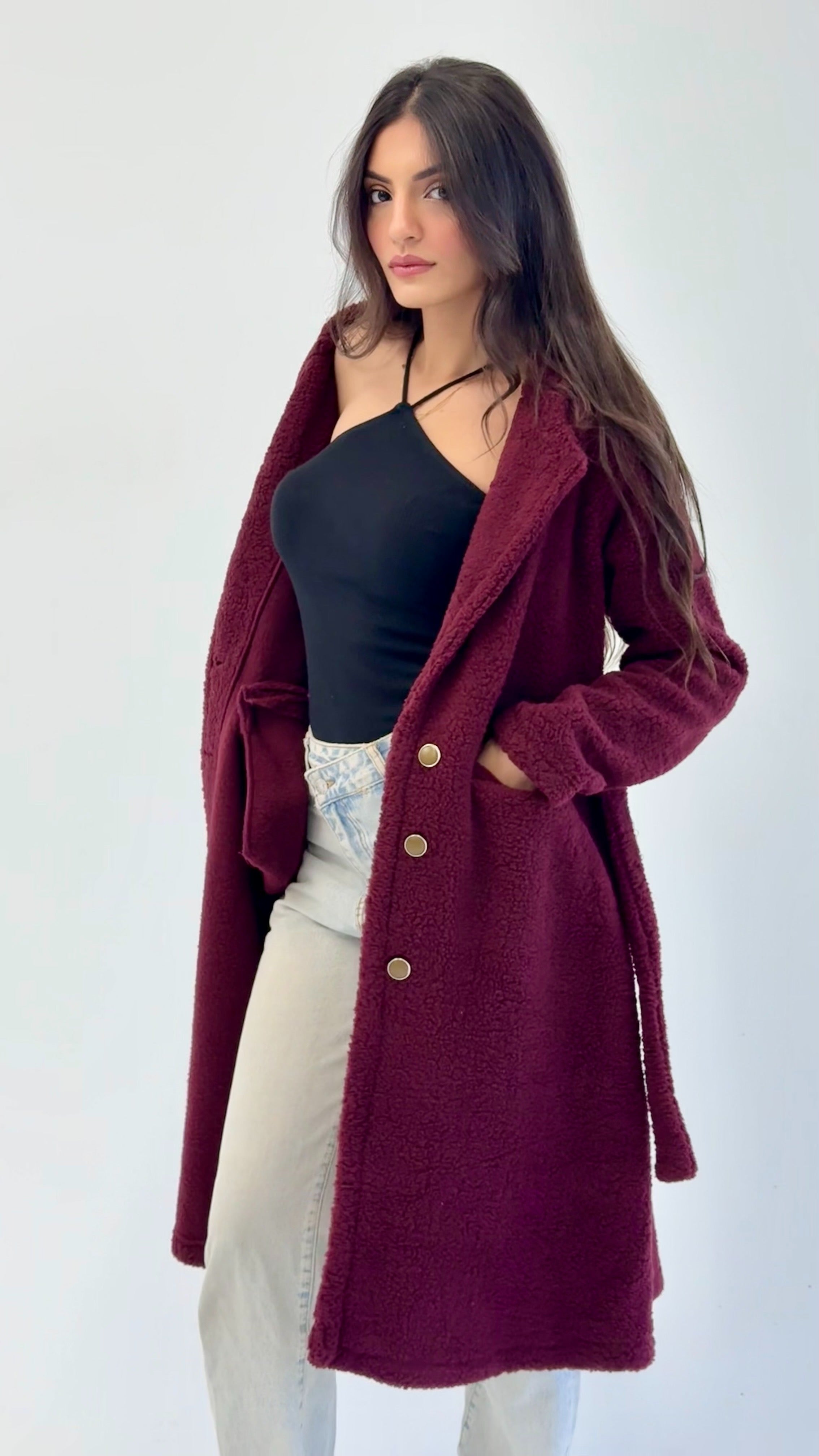 Fluffy Dream Coat - Maroon – Ma Designs