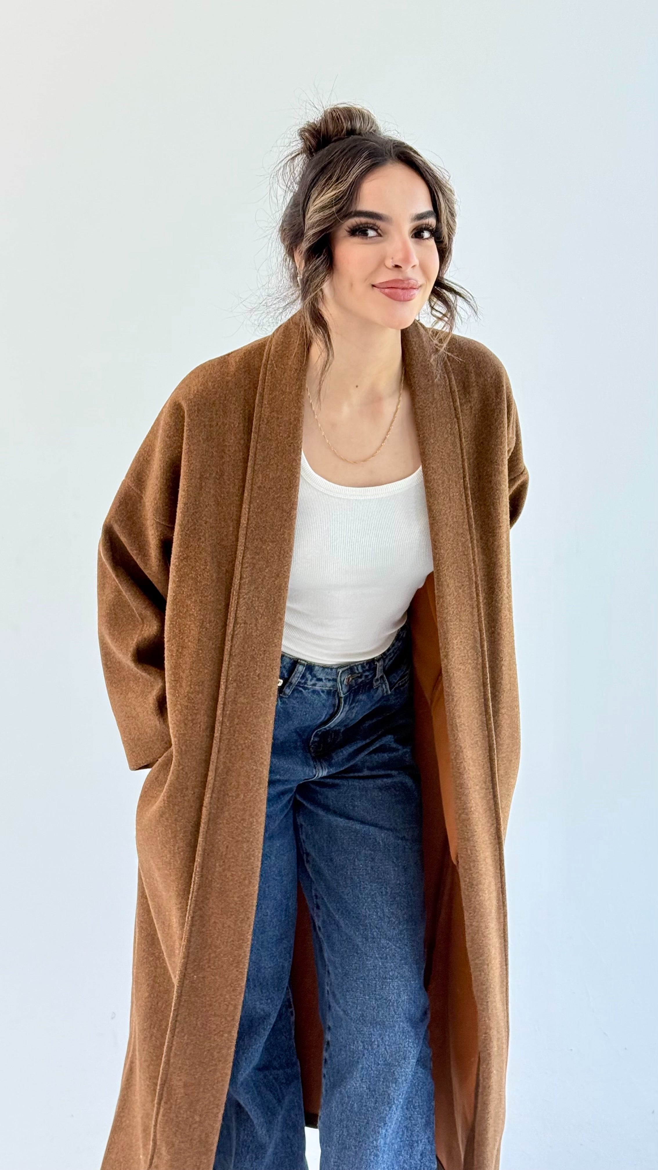 Long Line Cardigan - Brown