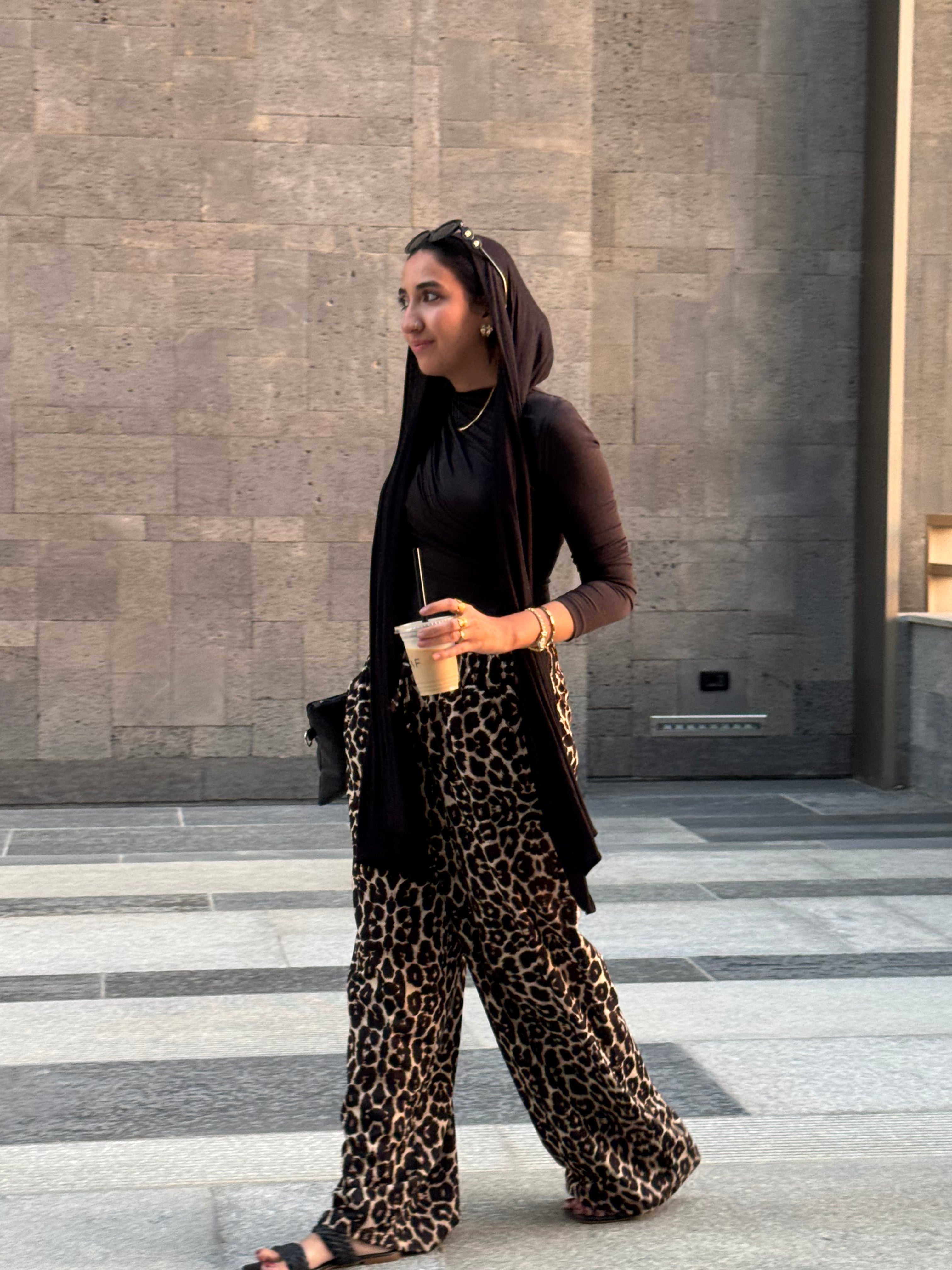 leopard print wid leg pants