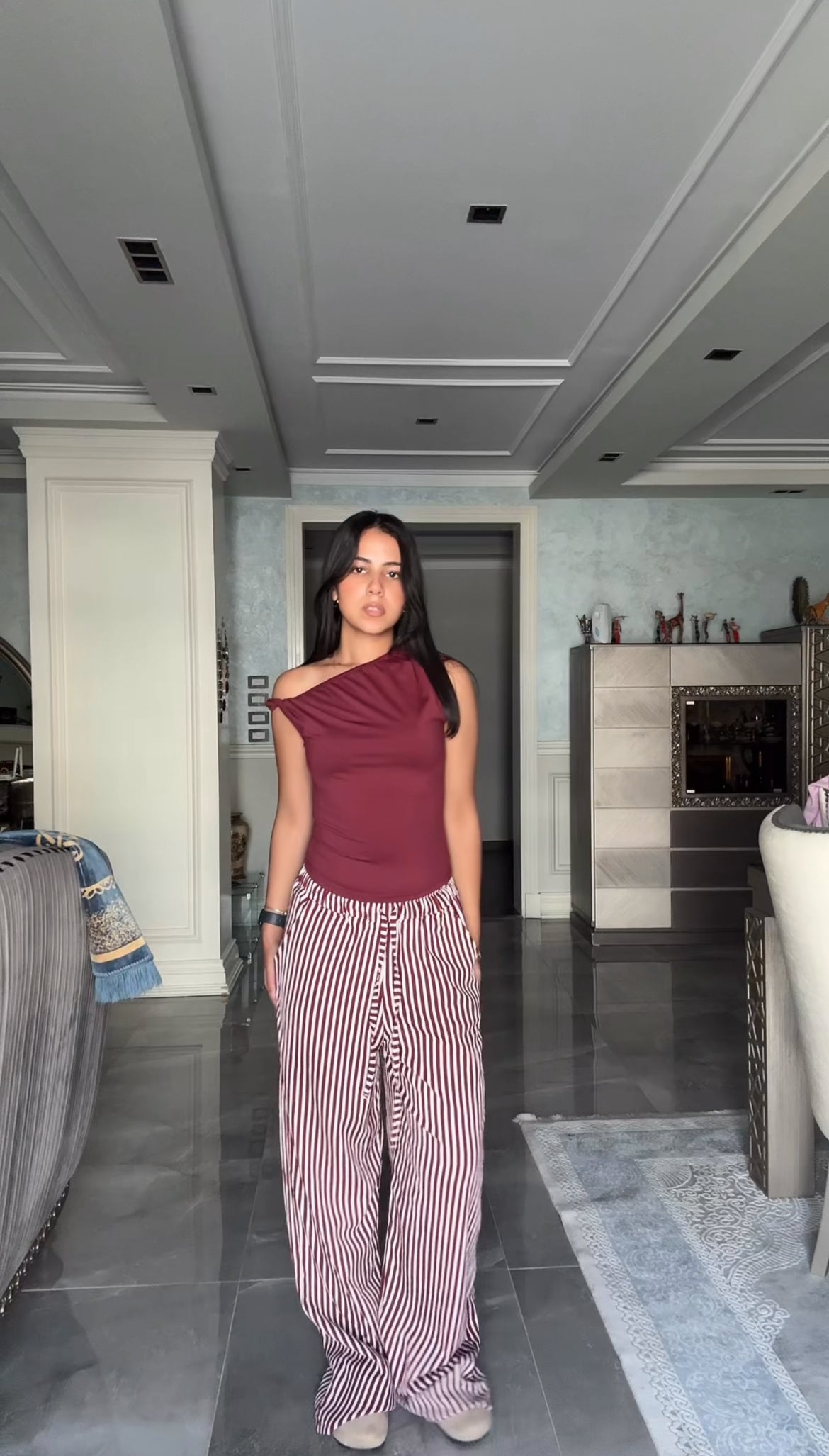 Dolce Stripe Pants - Burgundy