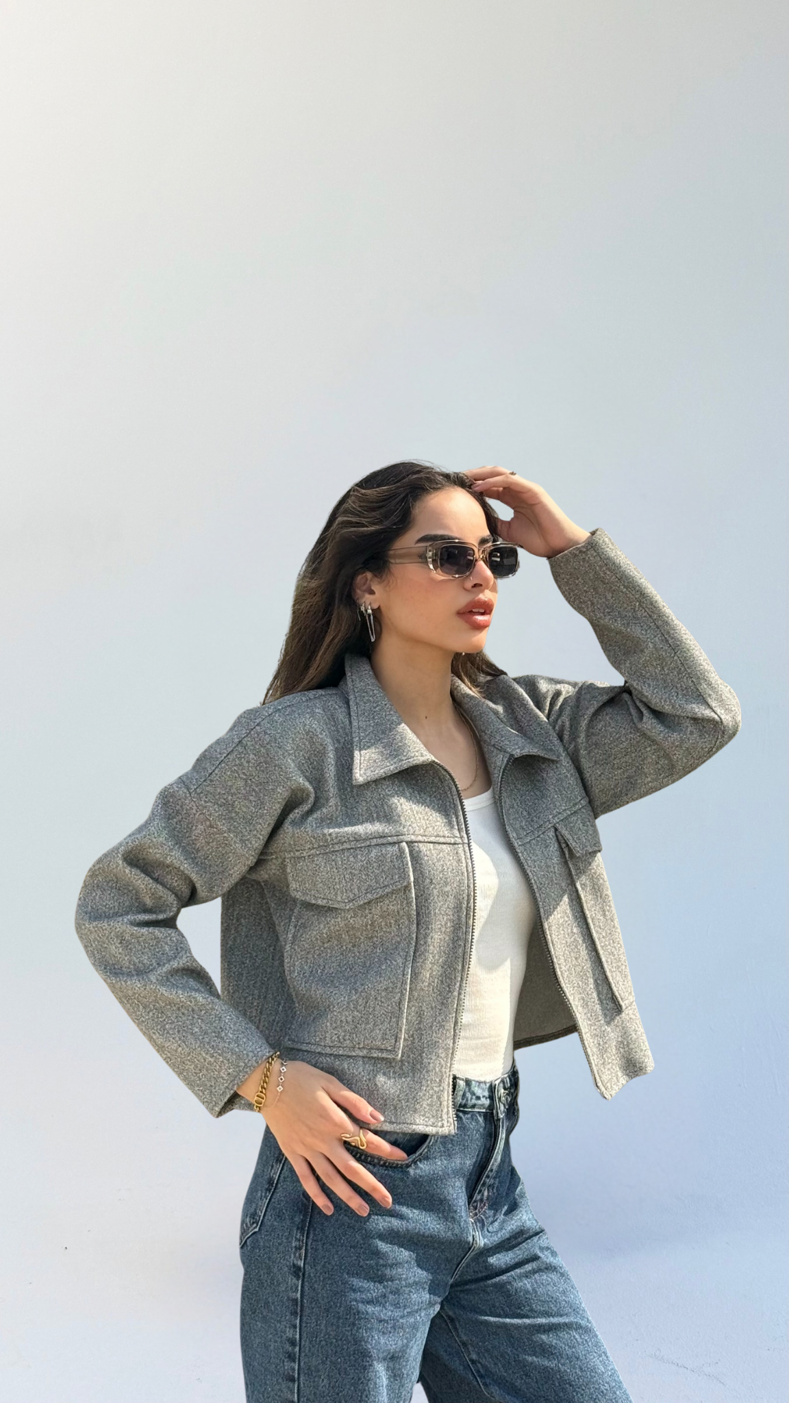 Aveline Cropped Jacket- Gray