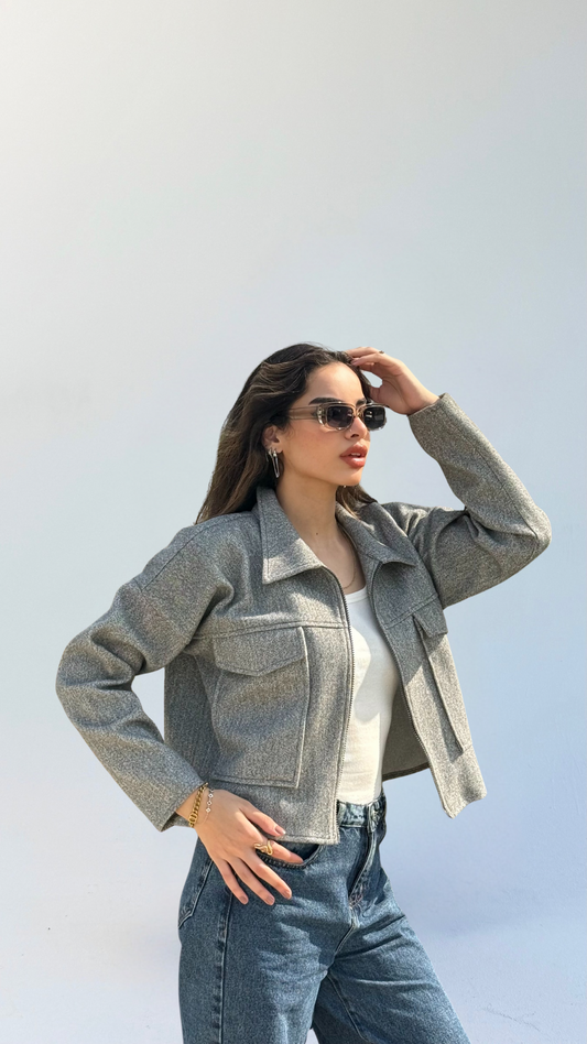 Aveline Cropped Jacket- Gray