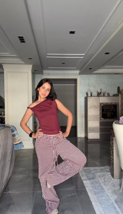 Dolce Stripe Pants - Burgundy