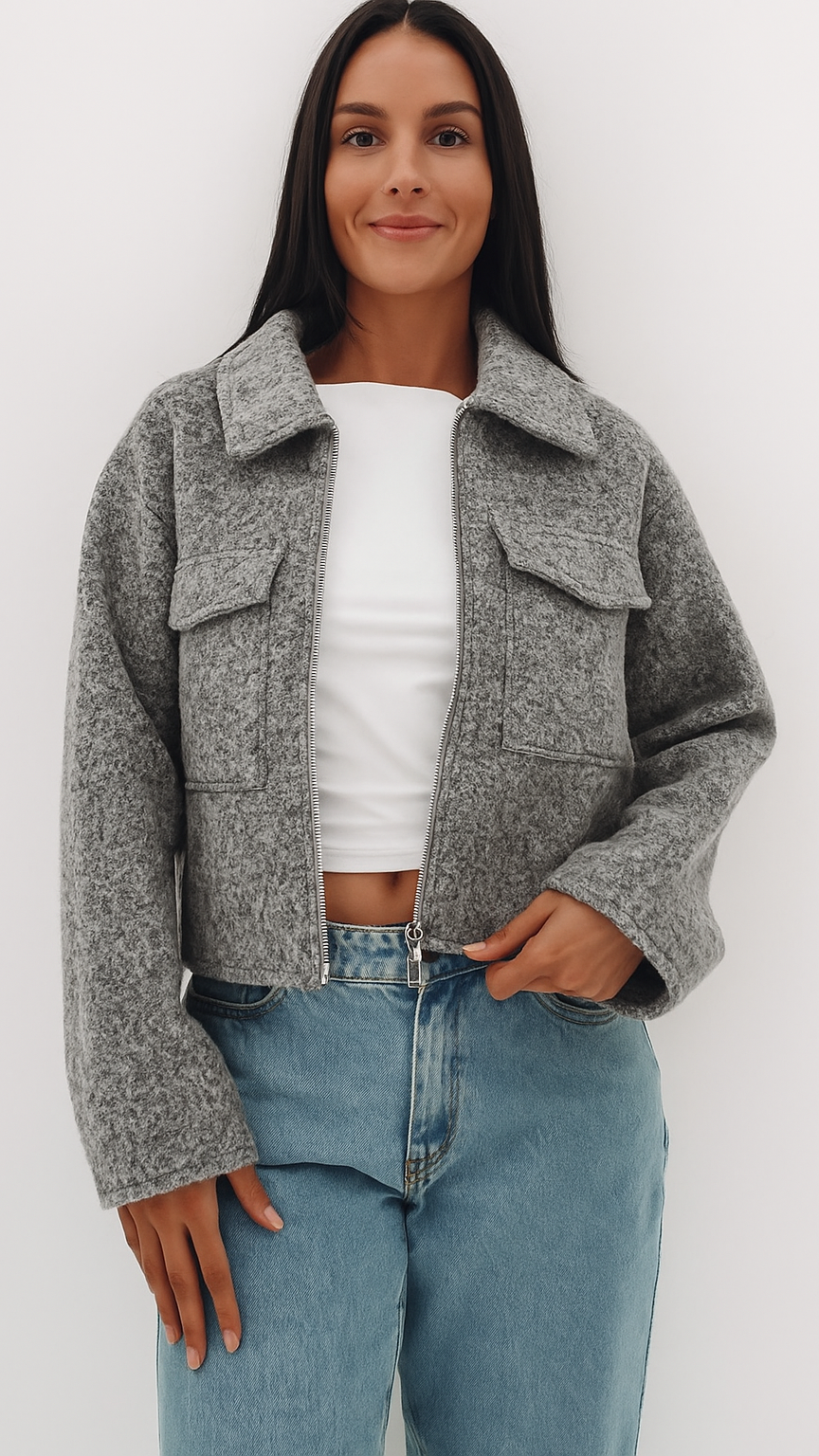 Aveline Cropped Jacket- Gray