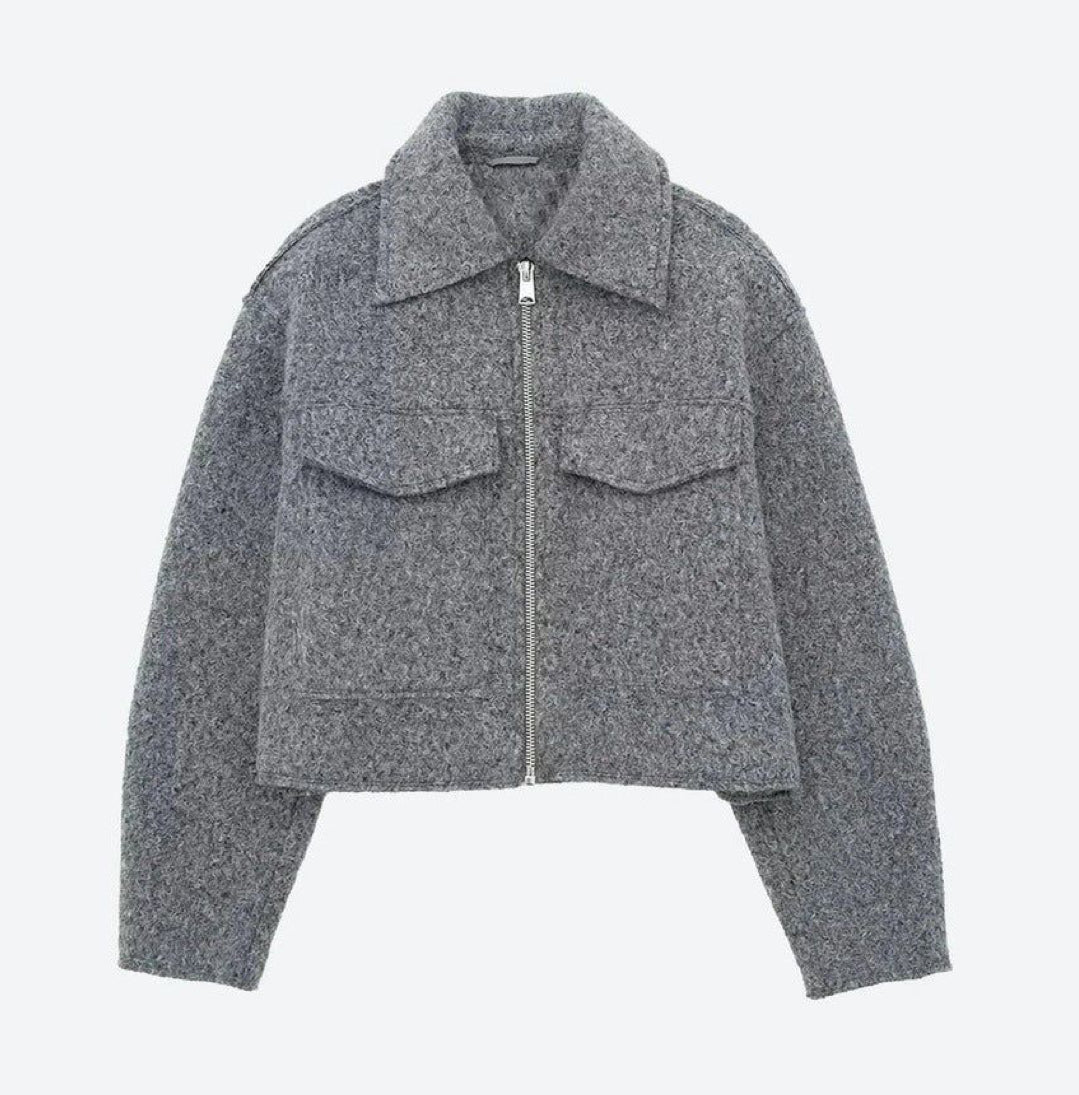 Aveline Cropped Jacket- Gray