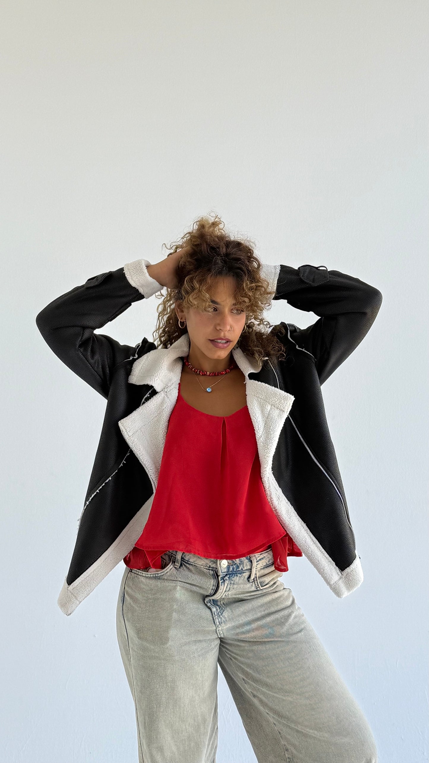 Too Blessed Leather Fur jacket- Balck