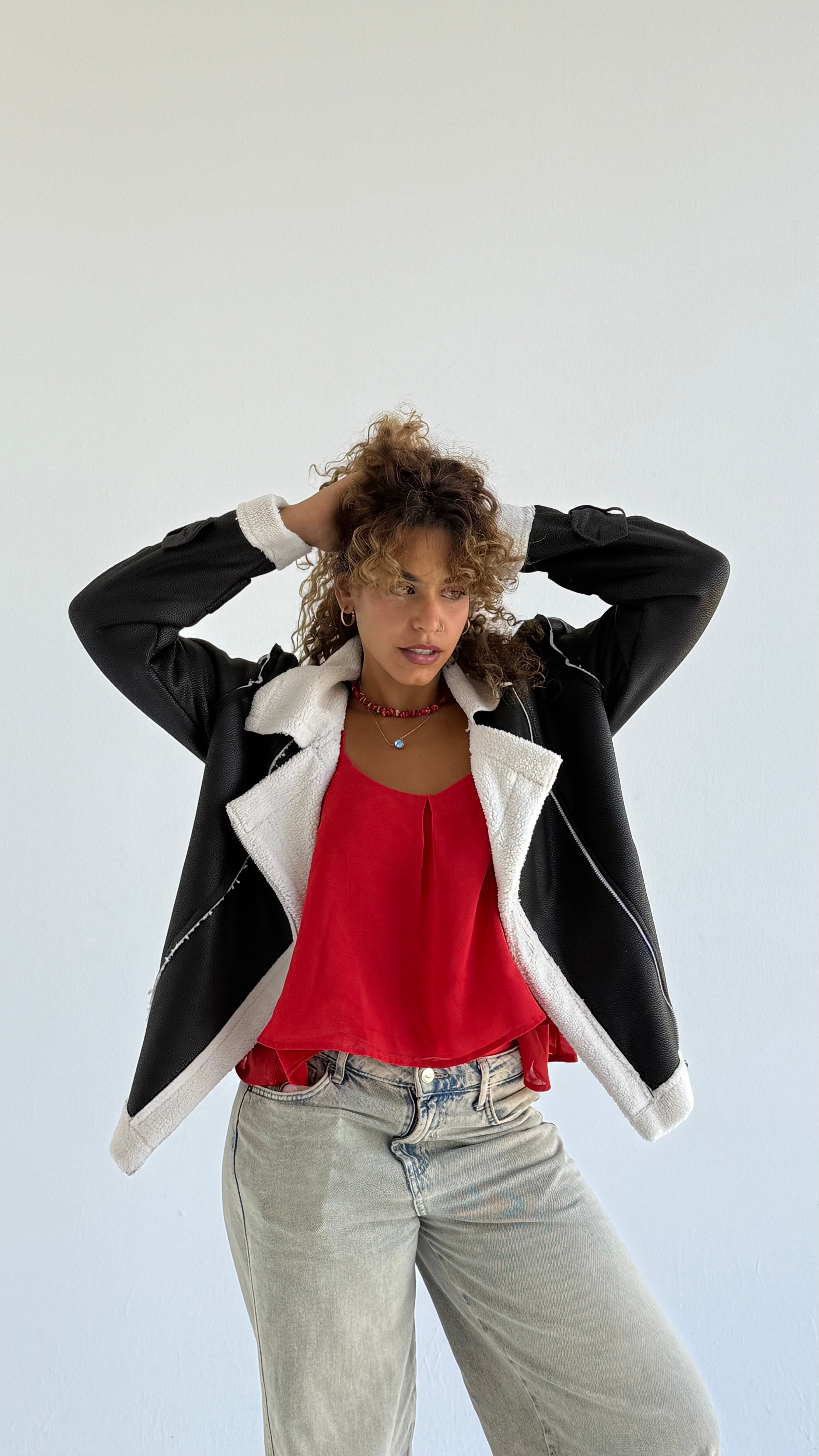 Too Blessed Leather Fur jacket- Balck