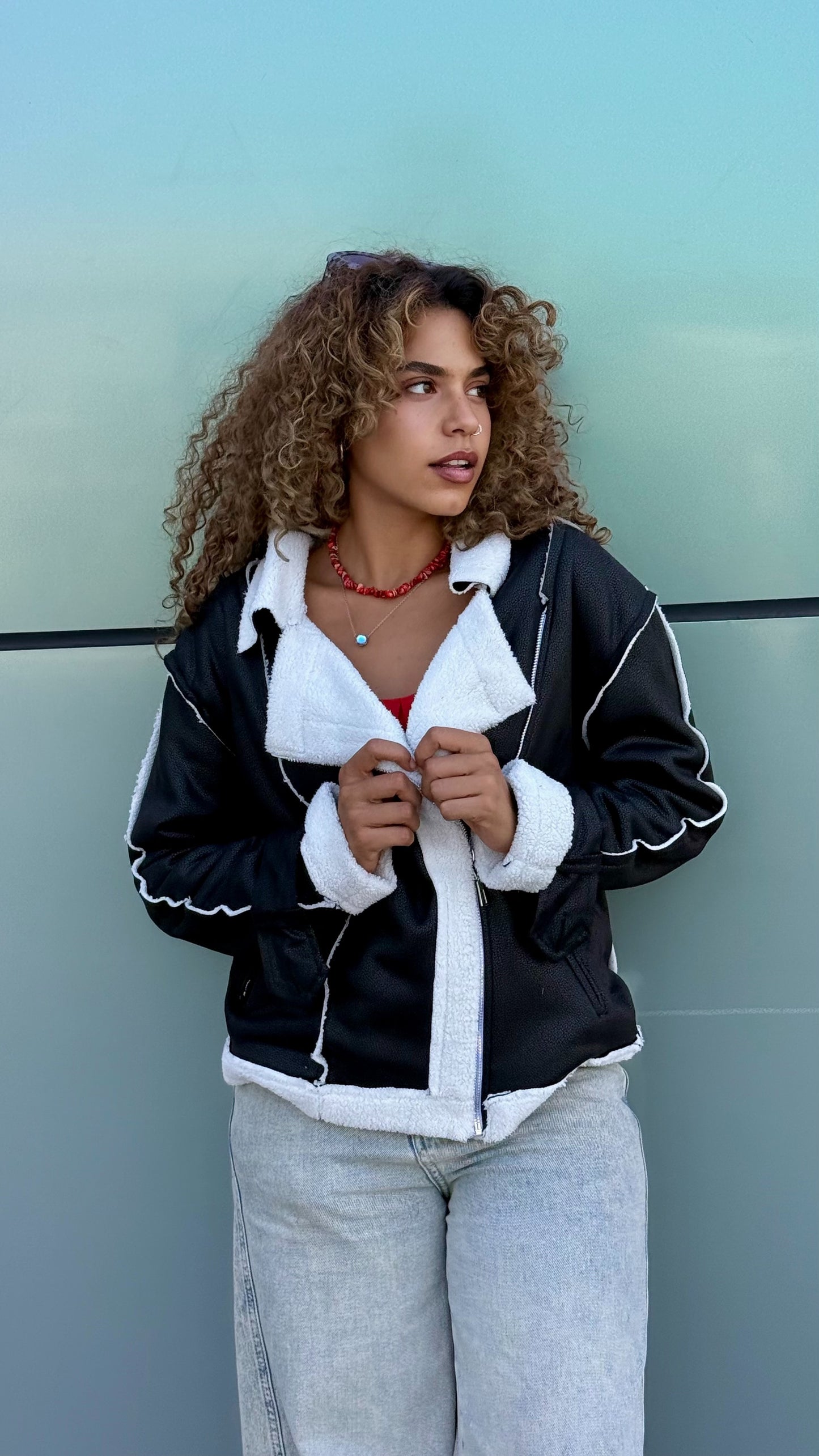 Too Blessed Leather Fur jacket- Balck