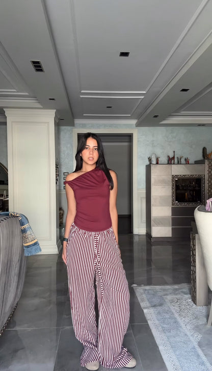 Dolce Stripe Pants - Burgundy